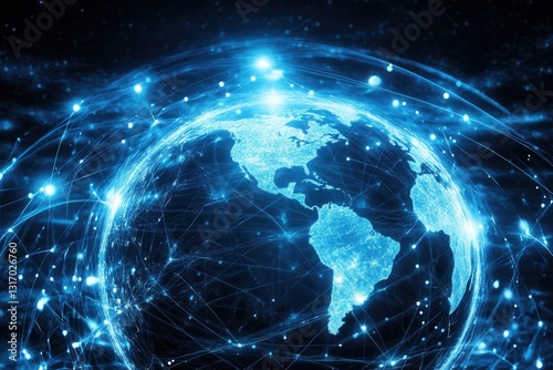 Planet earth glowing with futuristic network connections in space