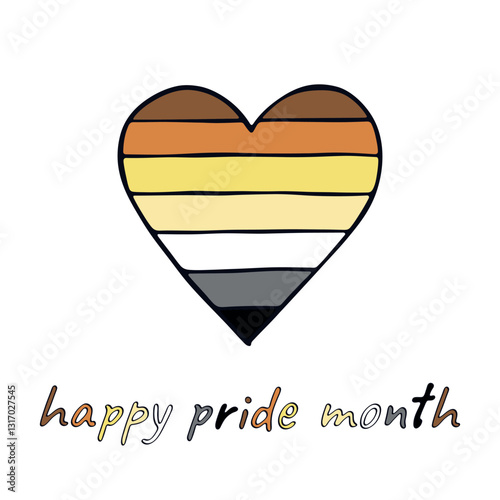 Colorful heart shape Bear brotherhood pride flag Happy pride day LGBTQIA community Pride Month Vector hand drawn doodle for posters, stickers, logo, cards