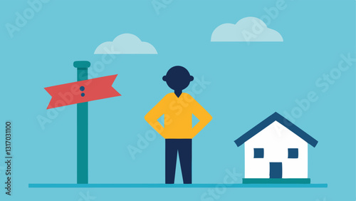 Homebuyer at a Crossroad A person standing at a crossroad sign labeled Affordable Housing and Expensive Housing with a confused expression symbolizing the dilemma faced by