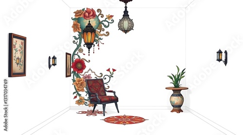 abstract background with birds and flowers