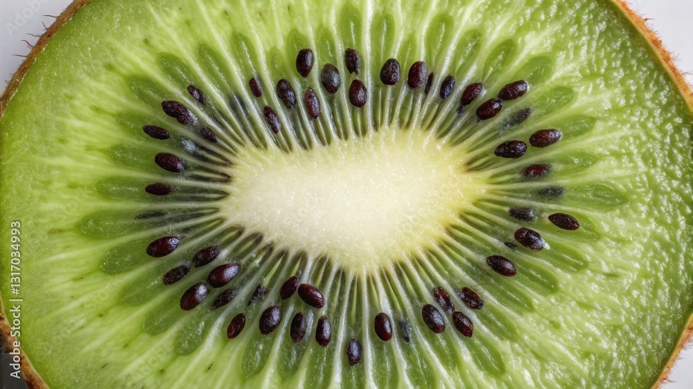 Exploring the cross-section of kiwi fruit bright green flesh and black seeds kitchen food photography close-up nature's delicious design Exploring the cross-section of kiwi fruit bright green flesh and black seeds kitchen food photography close-up nature's delicious design