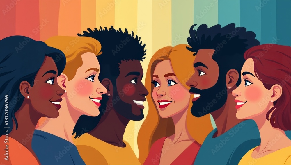Diverse community coming together in unity and togetherness. Colorful illustration of diversity, inclusion, equality, and representation. Beauty of a multicultural, multiracial society Diverse community coming together in unity and togetherness. Colorful illustration of diversity, inclusion, equality, and representation. Beauty of a multicultural, multiracial society