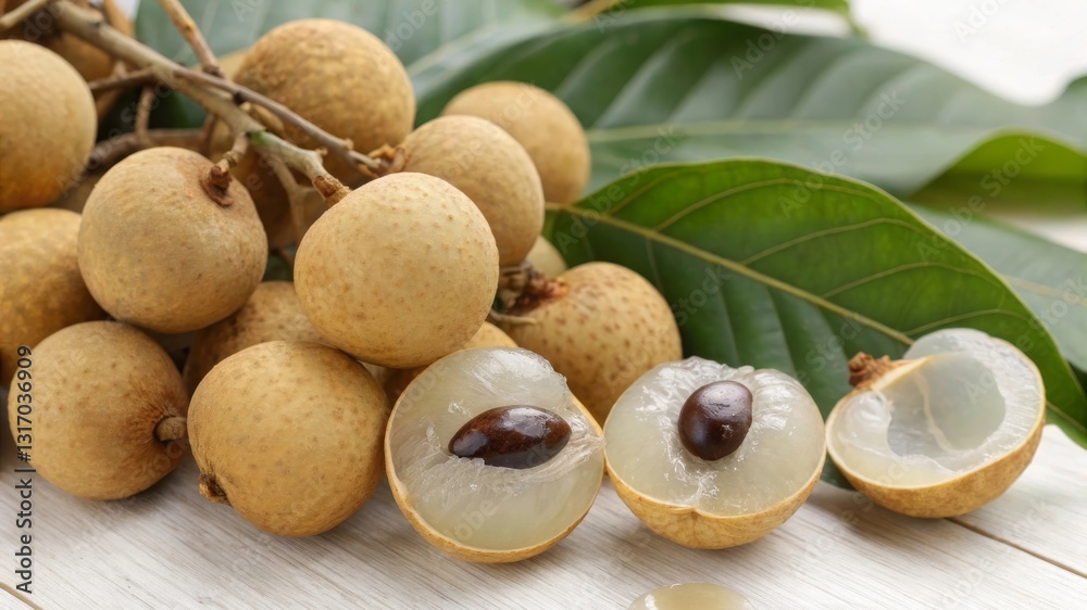 Harvesting fresh longan fruits with light brown shells and translucent flesh in a natural setting for culinary delights Harvesting fresh longan fruits with light brown shells and translucent flesh in a natural setting for culinary delights