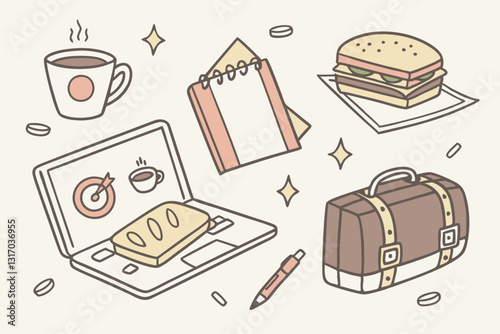 A set of cute hand-drawn doodle icons in a playful and sketchy style, perfect for stickers, digital designs, and branding. Created with generative AI