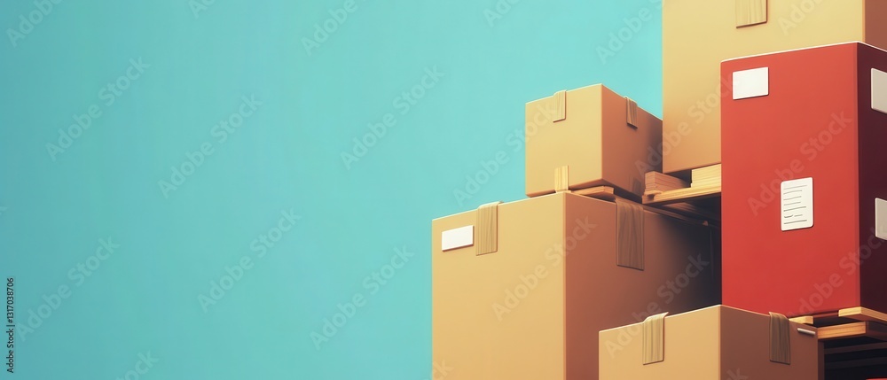 Fototapeta premium Colorful Cardboard Boxes Stacked for Shipping and Storage Purposes