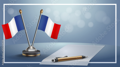 France National flags on small table with bokeh background. Template vector Illustration