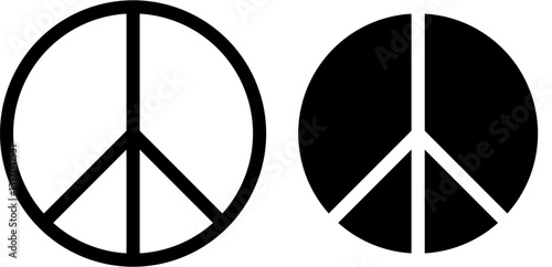Vector illustration of the peace symbol in black and white with a negative variant. A universal sign representing harmony, nonviolence, unity, and global peace in a minimalist style