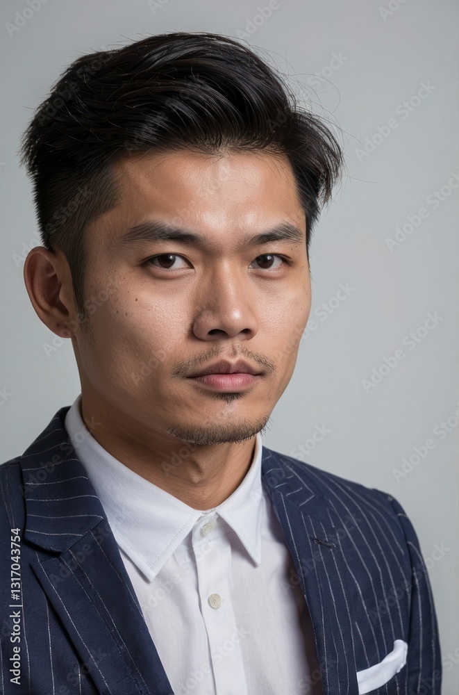 Portrait of Asian Man in Pinstripe Suit Portrait of Asian Man in Pinstripe Suit