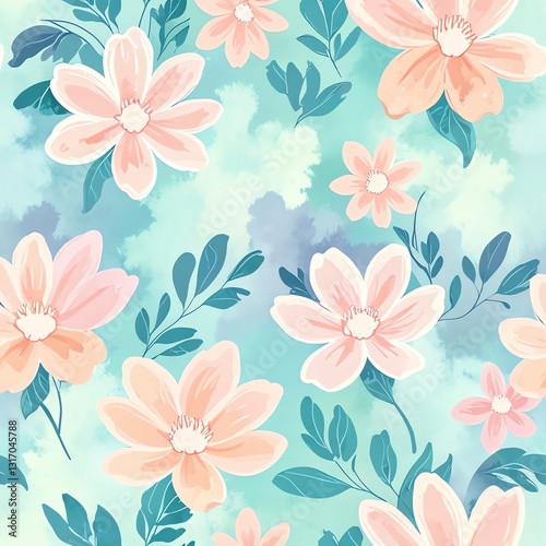 Peach Blossom Watercolor Seamless Pattern