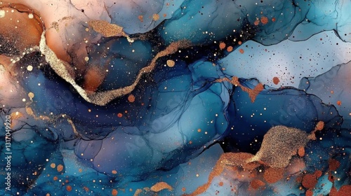 Art wall painting pastel toned and golden splashes.