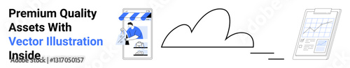 Cloud links storefront and analytics dashboard, illustrating data flow and connectivity. Ideal for e-commerce, cloud computing, data management, business strategy, retail innovation, technology