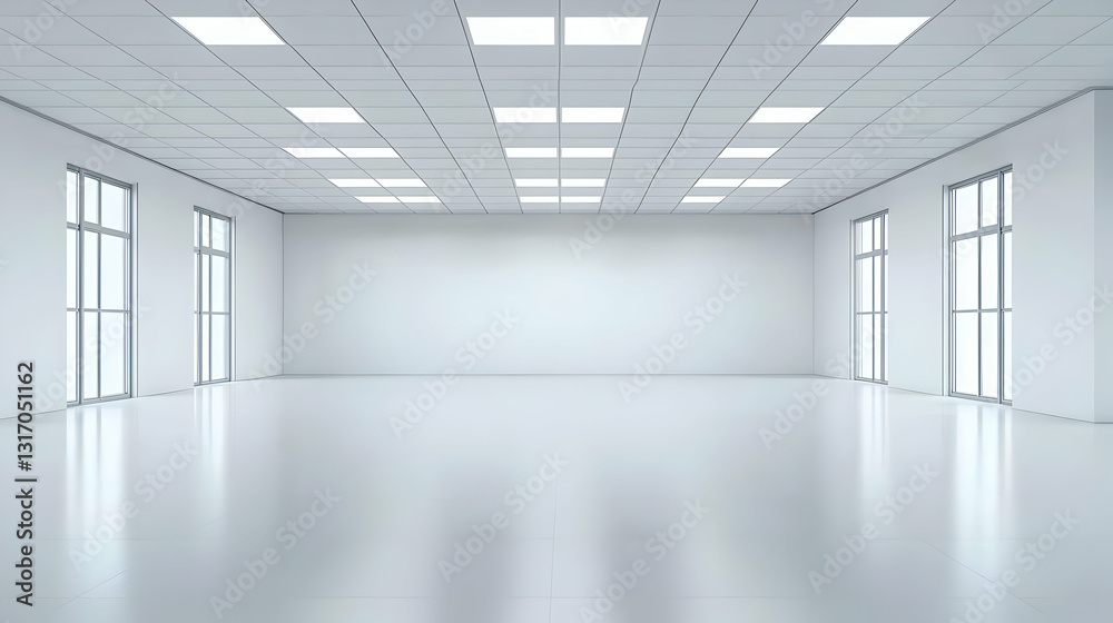 Bright White Empty Modern Office Space With Large Windows And Polished Floor Ready For Business Bright White Empty Modern Office Space With Large Windows And Polished Floor Ready For Business