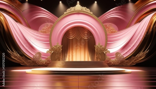 Pink golden ceremony award stage venue background.