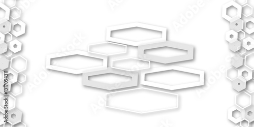 Modern and Stylish Hexagonal Technology Concept Featuring a White and Grey Abstract Geometric Pattern, Perfect for Website Templates, Presentation Backgrounds, and Futuristic Design Projects

