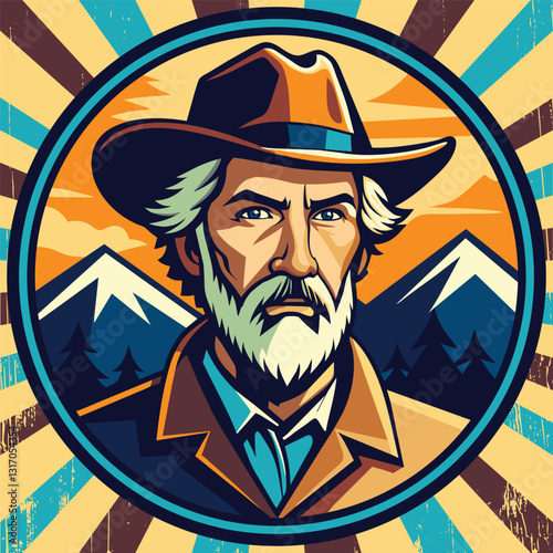 Old west pioneer man. Old-school cowboy. Vector illustration.