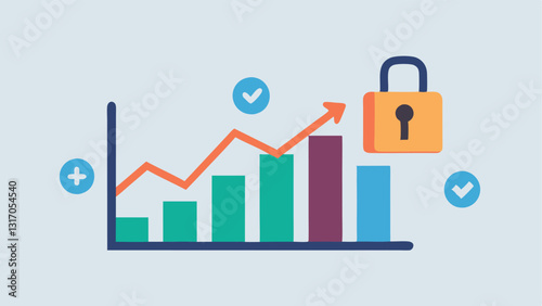 Graph and Lock A rising financial graph interspersed with a lock illustrating the importance of securing financial data and maintaining market integrity.