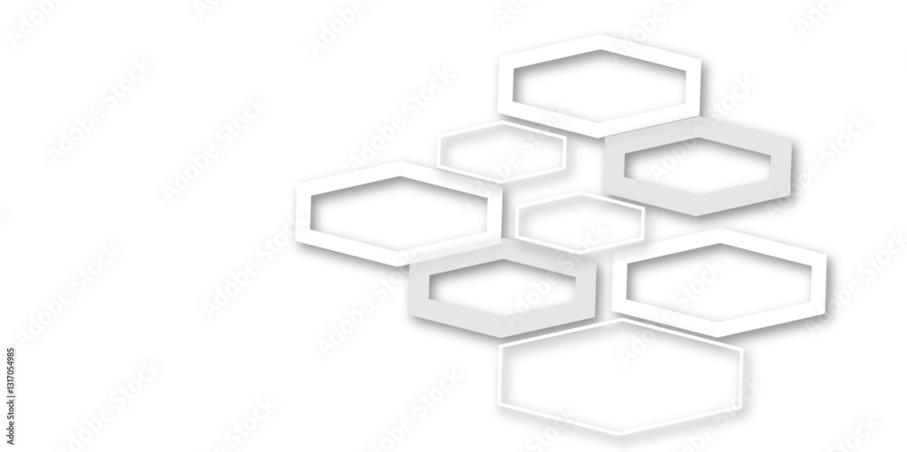 Obraz premium Minimalist High-Tech Concept Featuring a Seamless White and Grey Hexagon Grid Pattern, Perfect for Backgrounds, Web Design, and Innovative Digital Illustrations 