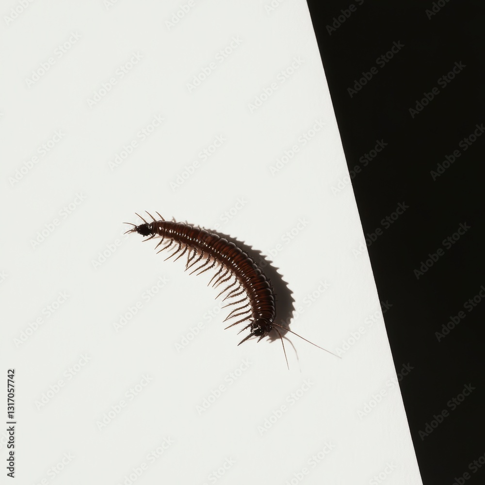 Fototapeta premium Brown Centipede on Black and White Background