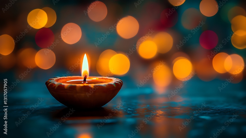 Artistic capture of a single diya oil lamp's gentle flame softly glowing, elegantly offset to one side, providing ample negative space, Artistic capture of a single diya oil lamp's gentle flame softly glowing, elegantly offset to one side, providing ample negative space,