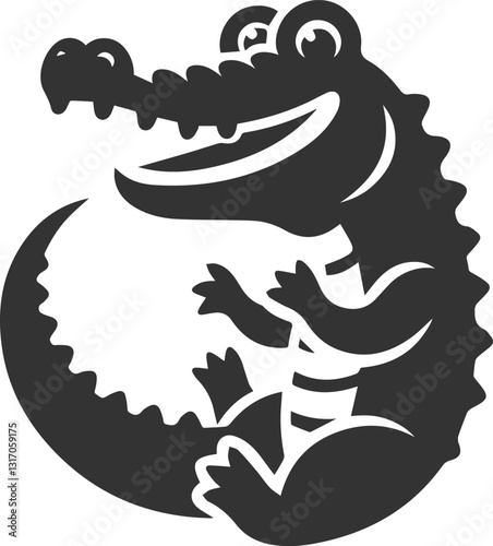 Crocodile wagging its tail happily vector silhouette