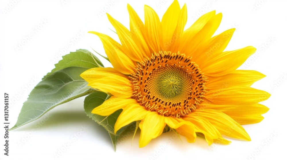 Fototapeta premium Vibrant Sunflower in Full Bloom with Golden Petals and Leaves