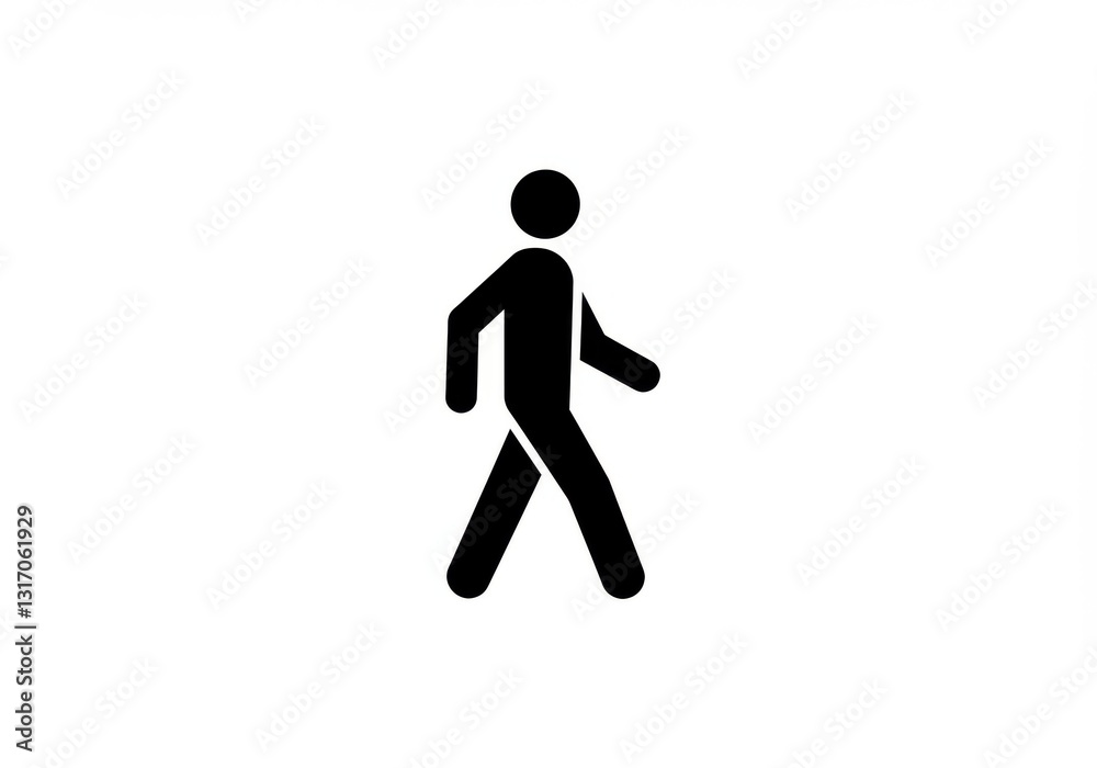 Minimalist black silhouette, walking figure, iconic pedestrian symbol, simple geometric shape, high contrast graphic, universal signage design, basic human form, motion representation Minimalist black silhouette, walking figure, iconic pedestrian symbol, simple geometric shape, high contrast graphic, universal signage design, basic human form, motion representation