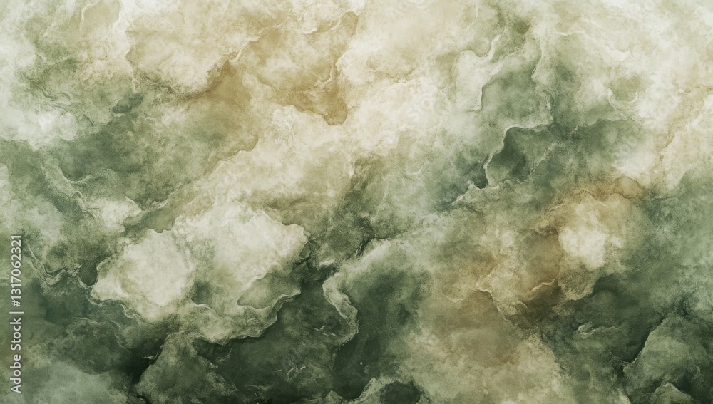 Fototapeta premium Elegant abstract watercolor background in olive green and beige – dreamy soft clouds for digital designs