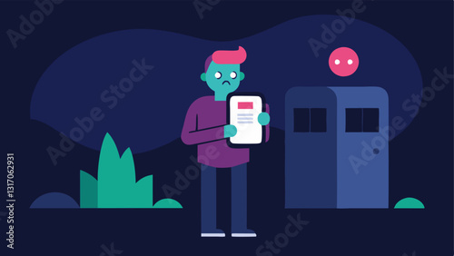 Social Life Sacrificed A character standing in front of a darkened social venue while holding a phone with a scheduled work meeting notification looking longingly at the fun