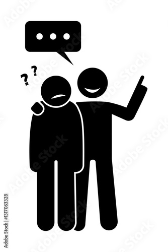 Stickman seduces his friend. Cartoon stick figure pictogram icon. friendship and togetherness.