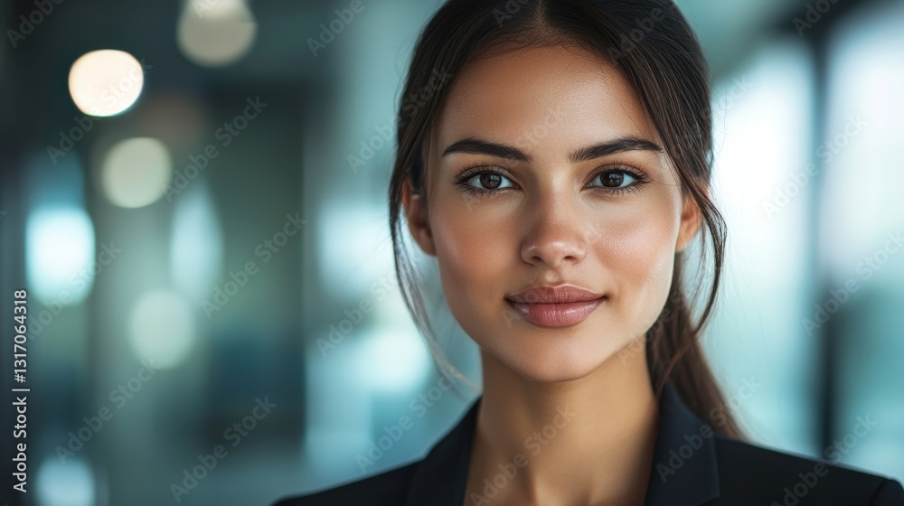 Obraz premium Young Businesswoman with Sharp Eyes and Warm Confidence Portrait