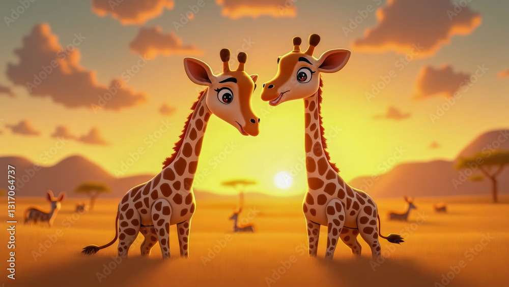 Fototapeta premium AI-generated images of a 3D animation-style cute baby Giraffe