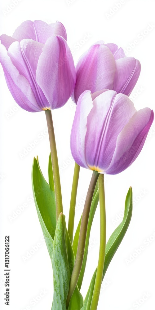 Three Delicate Light Purple Tulips on White Three Delicate Light Purple Tulips on White