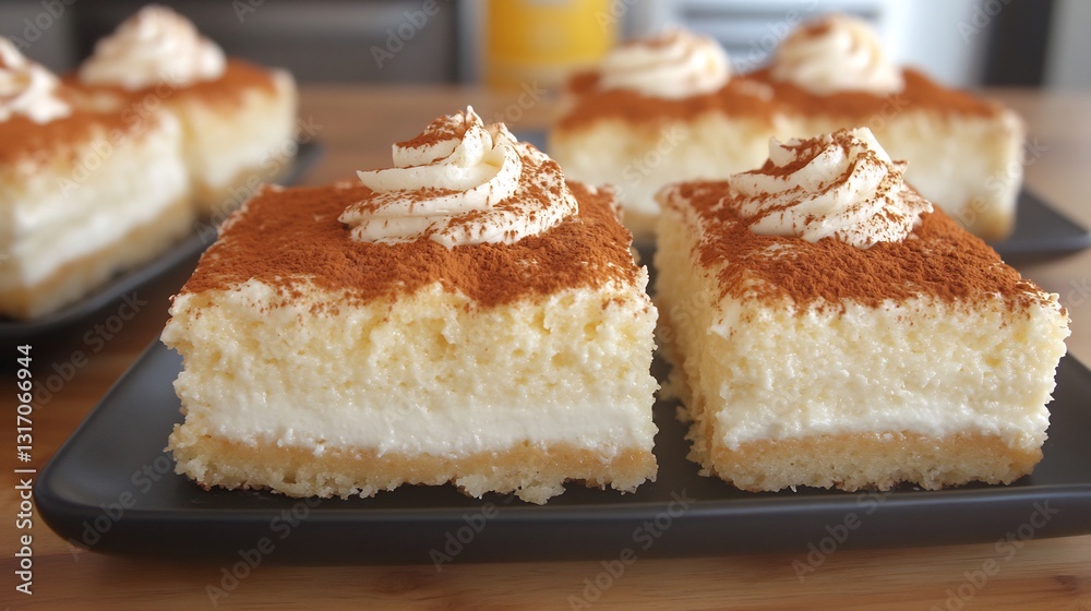 Delicious creamy squares delicately dusted with cinnamon. AI Generated Delicious creamy squares delicately dusted with cinnamon. AI Generated