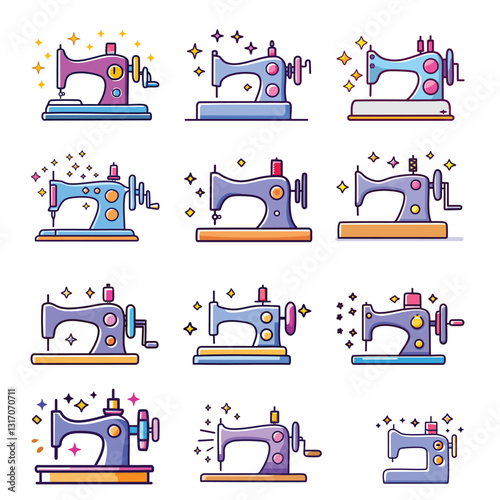 Colorful Vintage Sewing Machines with Sparkling Design