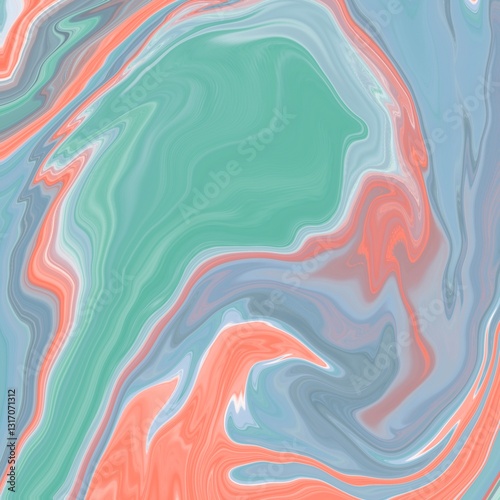 Swirling abstract artwork featuring a mixture of pastel colors, primarily focusing on mint green, soft coral, and light grayish blue.