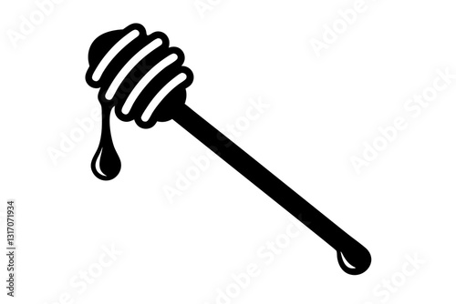 Honey Dipper Stick with Dripping Honey Flat Color Icon

