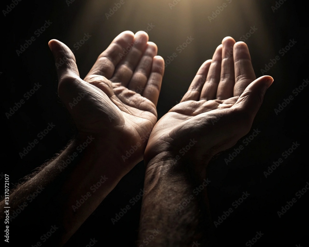 Fototapeta premium Open hands with their palms outstretched on a dark background