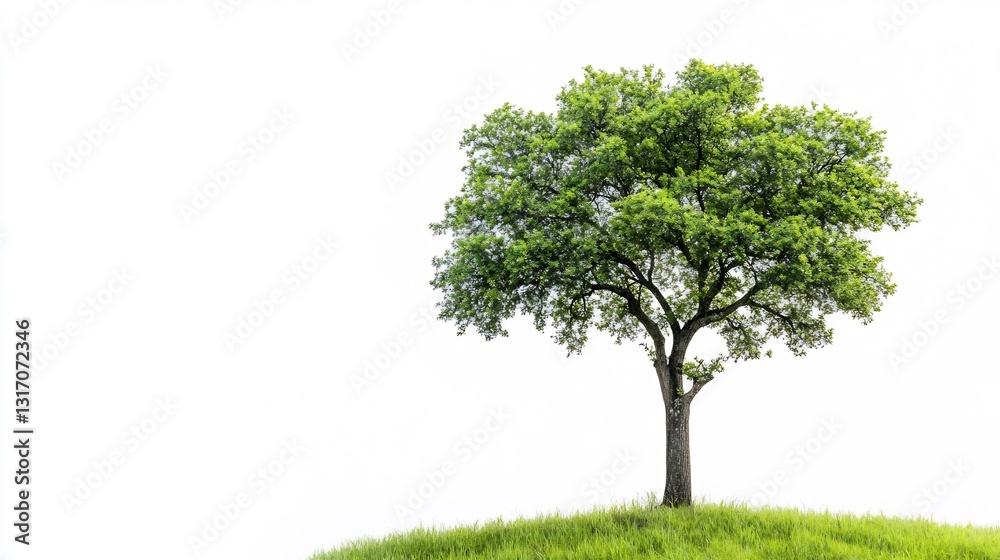 Serene green tree stands majestically against bright white background simple composition. AI Generated Serene green tree stands majestically against bright white background simple composition. AI Generated