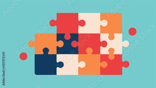 Scattered Puzzle Pieces A partially completed puzzle with tered pieces around. Some pieces are upside down