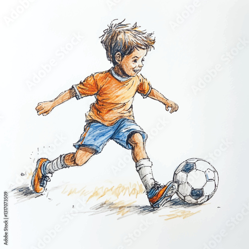 watercolor copic marker concept sketch of kid playing football