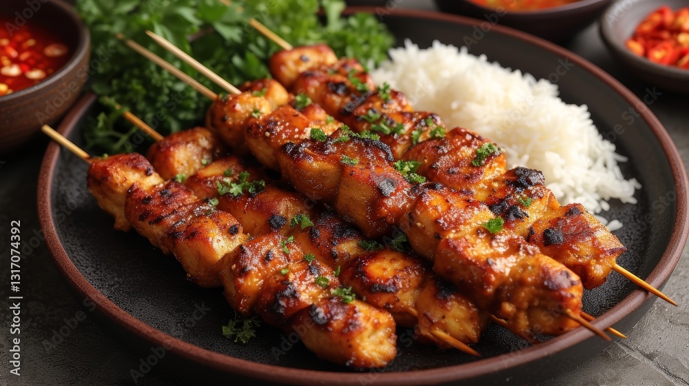 Delicious Chicken Satay from Indonesia with Clean Lines and Fresh Ingredients Delicious Chicken Satay from Indonesia with Clean Lines and Fresh Ingredients
