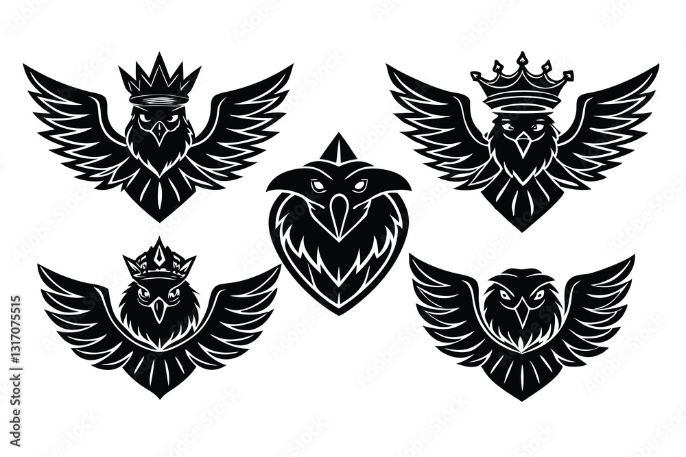 Eagle heads heads black vector, eagle in flight silhouette vector, Black eagle head vector illustration set, black and white bird head Eagle heads heads black vector, eagle in flight silhouette vector, Black eagle head vector illustration set, black and white bird head