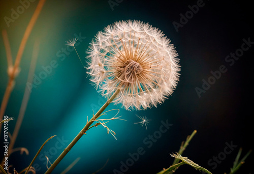 ethereal elegance of a dandelion's seed head, adorned with its intricate patterns and whispered potential of fresh starts borne upon gentle breeze - generated by ai photo