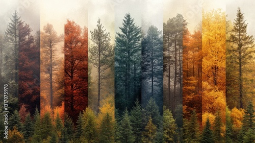 Towering redwoods dance in ancient oak forest: a majestic scene of peaceful serenity embodying the concept of sustainable living for eco-friendly homes and outdoor adventures
