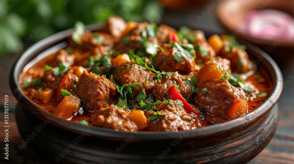 Delicious Pork Curry Dish From India Served In A Bowl With Clean Lines