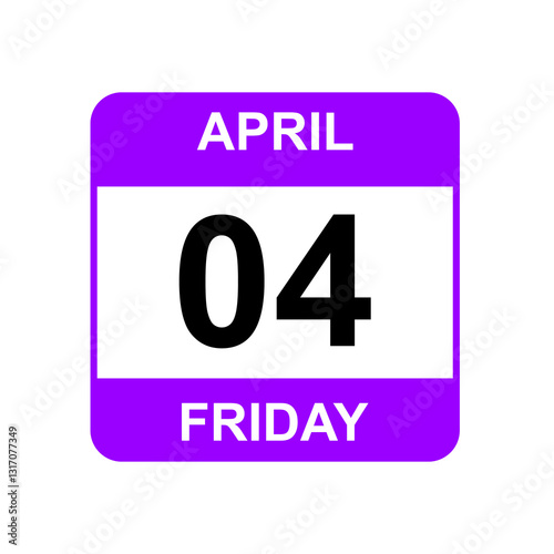 4 April, Friday  .Date template. Useful design for calendar or event promotion. Vector illustration