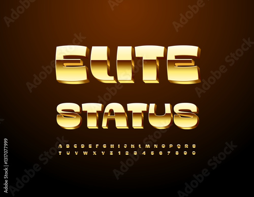 Vector Fashion icon Elite Status. Elegant Gold Font. Stylish Alphabet Letters and Numbers set.