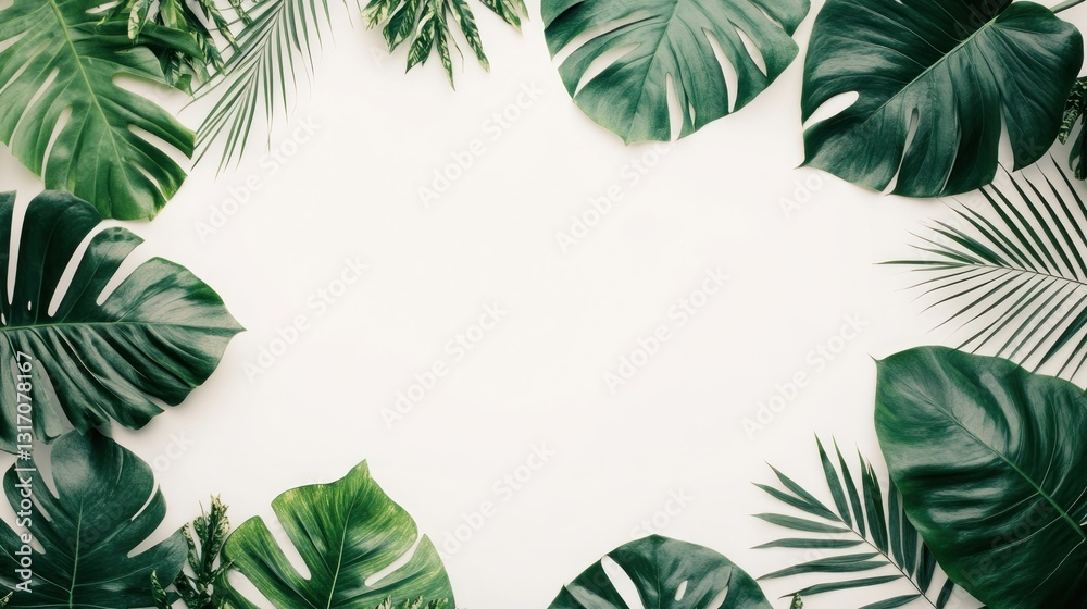 Fototapeta premium Tropical leaves frame on white background (1)