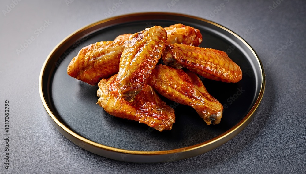 Golden Chicken Wings on a Simple Geometric Plate Celebrating Chicken Wing Day Golden Chicken Wings on a Simple Geometric Plate Celebrating Chicken Wing Day