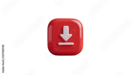  Download button icon 3D. red information sign with isolated transparent white background
